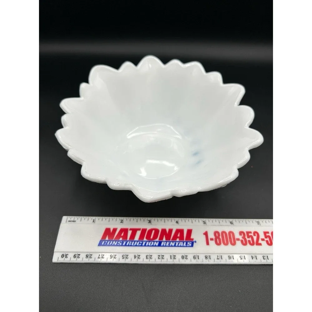 2 VTG White MILK GLASS Footed Floral Cabbage Lettuce Leaf 9